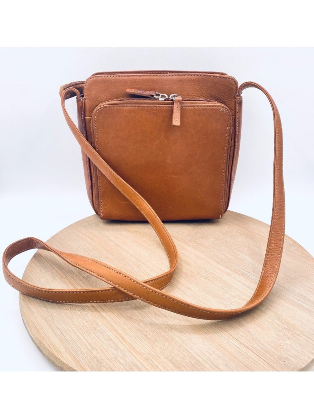 Vintage Fossil Leather Crossbody Bag Medium Tan Messenger Bag Purse Wallet